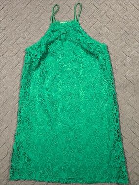 miami Emerald Green Crochet Halter Mini Dress